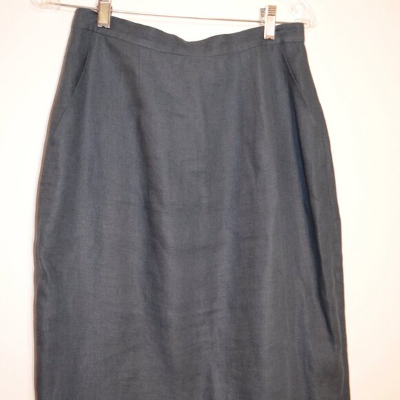 Maxi Skirt Straight Blue-Grey Zipper Button Waist-14', Hips-20.5', Length-35.5' - Picture 2 of 7